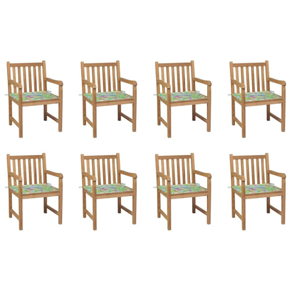 Vidaxl Záhradné stoličky 8 ks s listovými podložkami tíkový masív